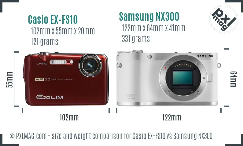 Casio EX-FS10 vs Samsung NX300 size comparison