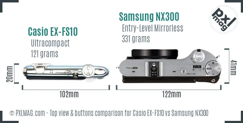 Casio EX-FS10 vs Samsung NX300 top view buttons comparison