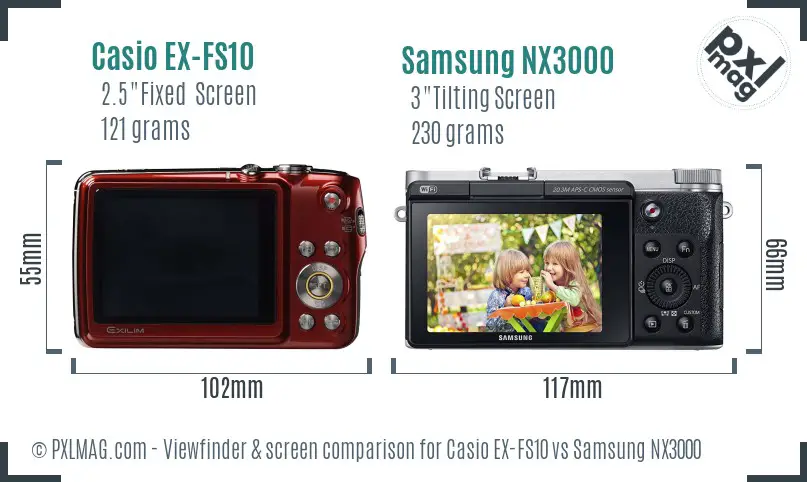 Casio EX-FS10 vs Samsung NX3000 Screen and Viewfinder comparison