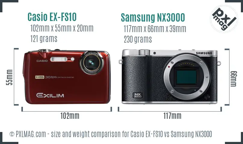 Casio EX-FS10 vs Samsung NX3000 size comparison