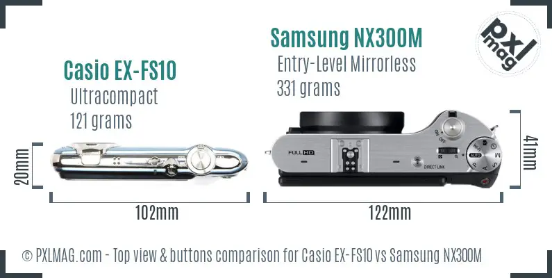 Casio EX-FS10 vs Samsung NX300M top view buttons comparison