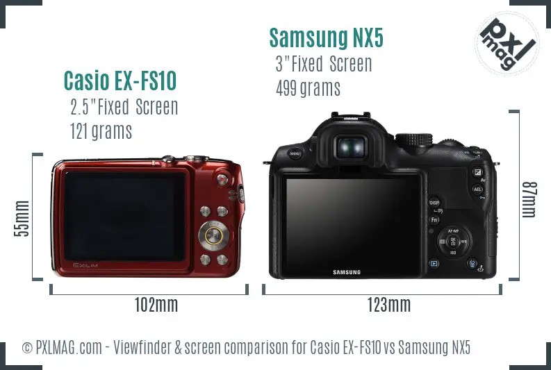 Casio EX-FS10 vs Samsung NX5 Screen and Viewfinder comparison