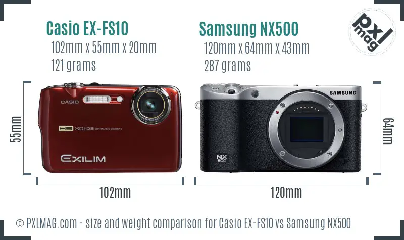 Casio EX-FS10 vs Samsung NX500 size comparison Casio EX-FS10 vs Samsung NX500 size comparison