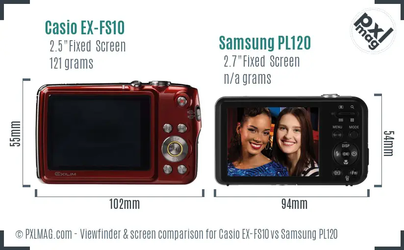Casio EX-FS10 vs Samsung PL120 Screen and Viewfinder comparison