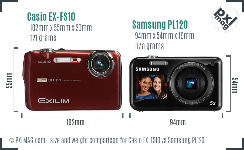 Casio EX-FS10 vs Samsung PL120 size comparison
