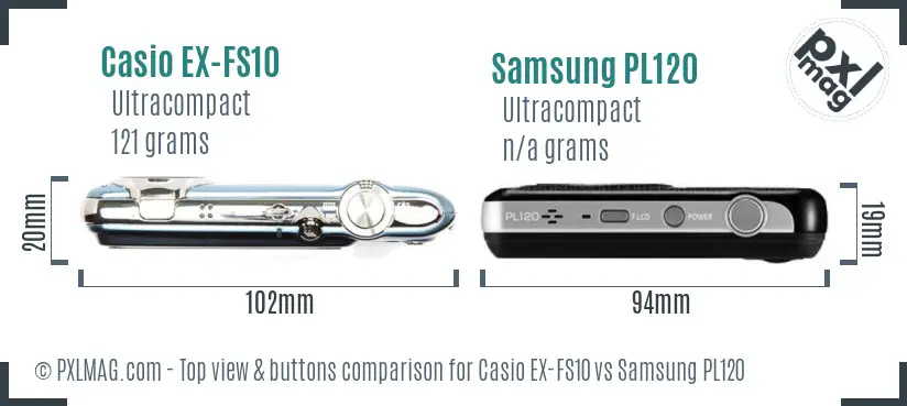 Casio EX-FS10 vs Samsung PL120 top view buttons comparison