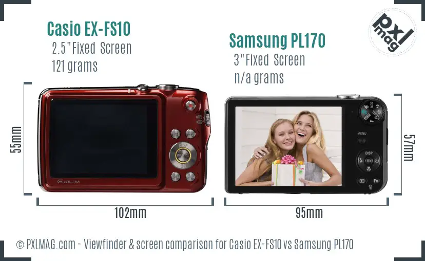 Casio EX-FS10 vs Samsung PL170 Screen and Viewfinder comparison