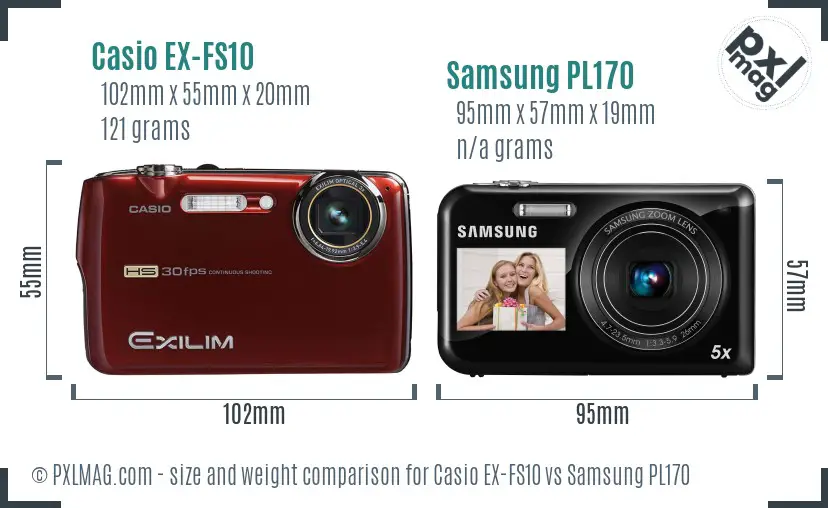 Casio EX-FS10 vs Samsung PL170 size comparison