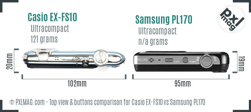 Casio EX-FS10 vs Samsung PL170 top view buttons comparison