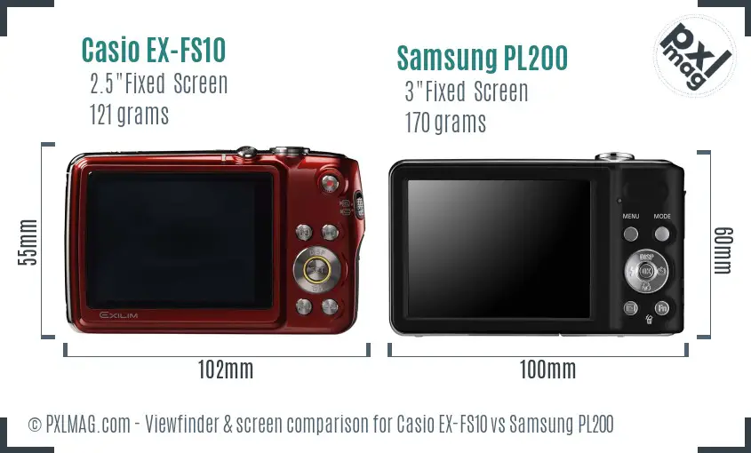 Casio EX-FS10 vs Samsung PL200 Screen and Viewfinder comparison