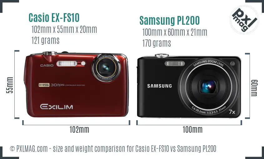 Casio EX-FS10 vs Samsung PL200 size comparison