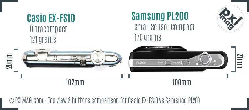 Casio EX-FS10 vs Samsung PL200 top view buttons comparison