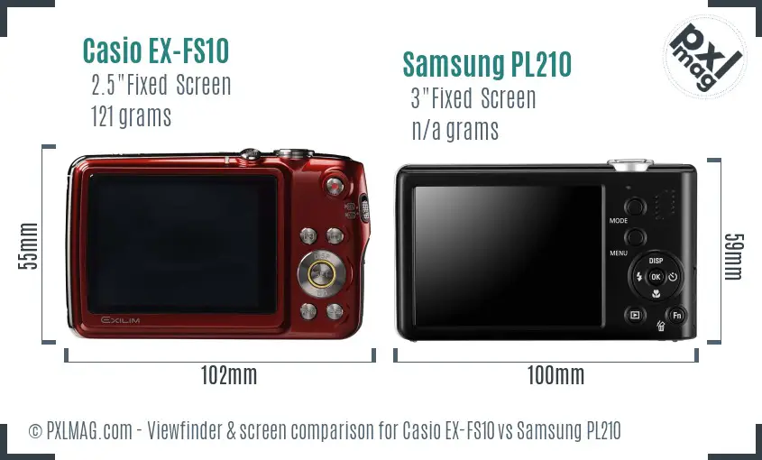 Casio EX-FS10 vs Samsung PL210 Screen and Viewfinder comparison