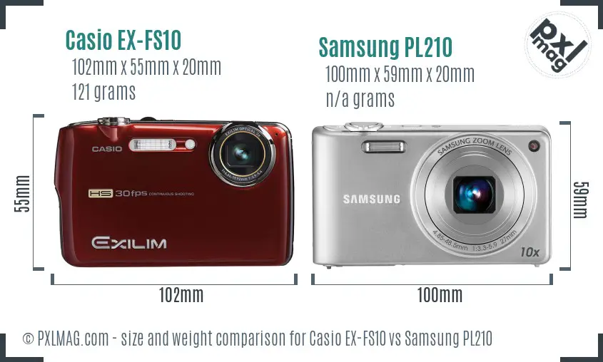 Casio EX-FS10 vs Samsung PL210 size comparison