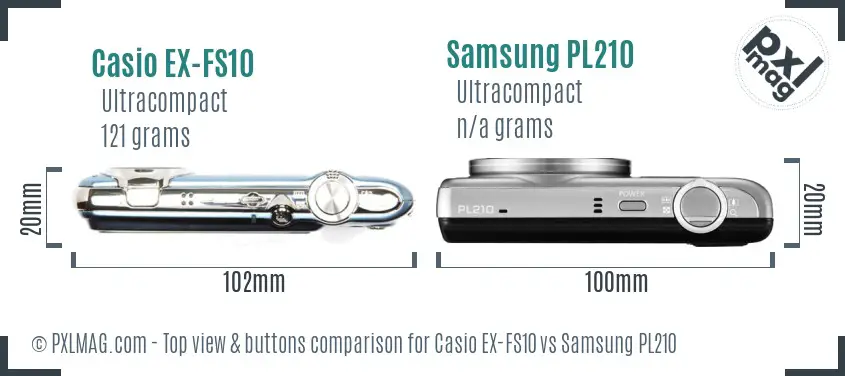 Casio EX-FS10 vs Samsung PL210 top view buttons comparison