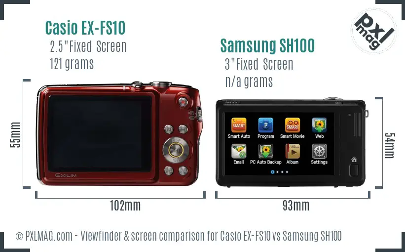 Casio EX-FS10 vs Samsung SH100 Screen and Viewfinder comparison