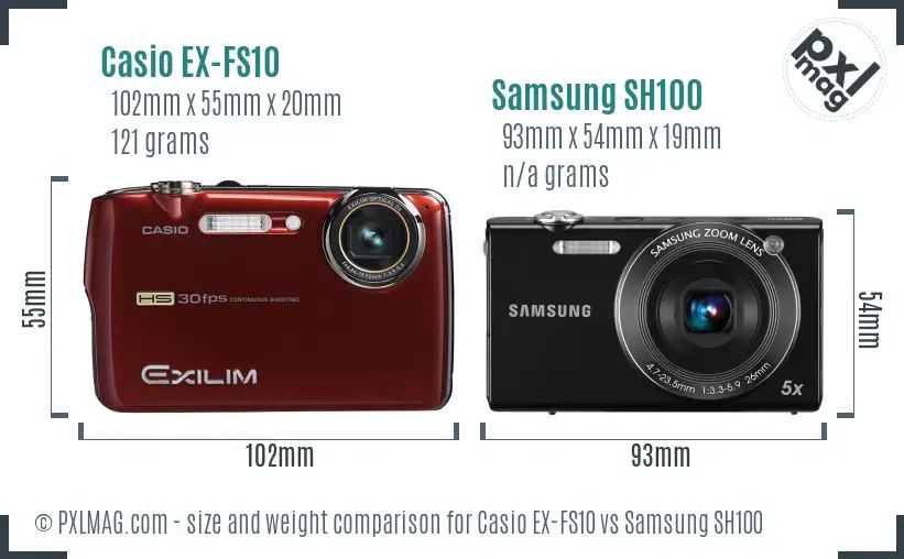 Casio EX-FS10 vs Samsung SH100 size comparison