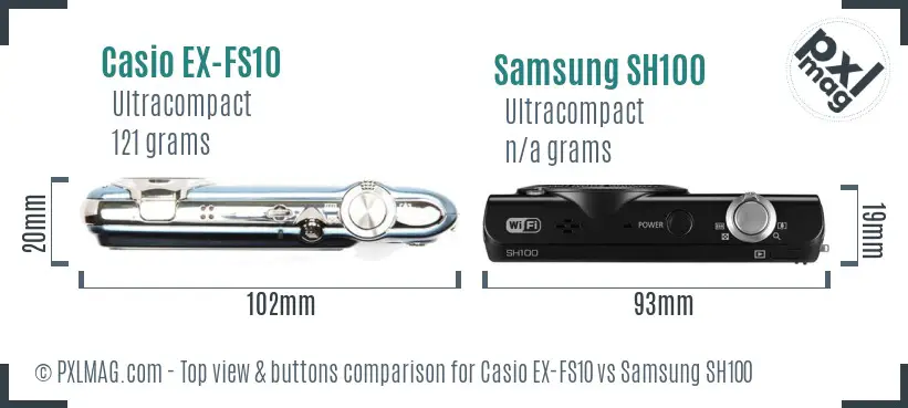 Casio EX-FS10 vs Samsung SH100 top view buttons comparison