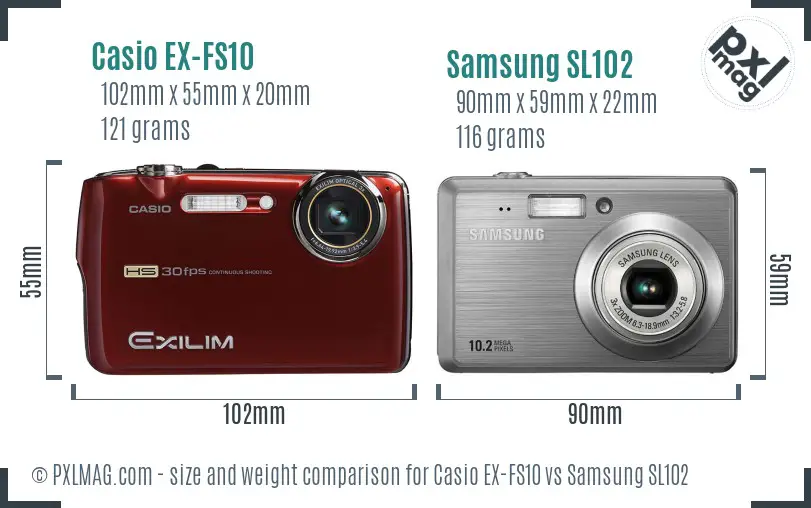 Casio EX-FS10 vs Samsung SL102 size comparison