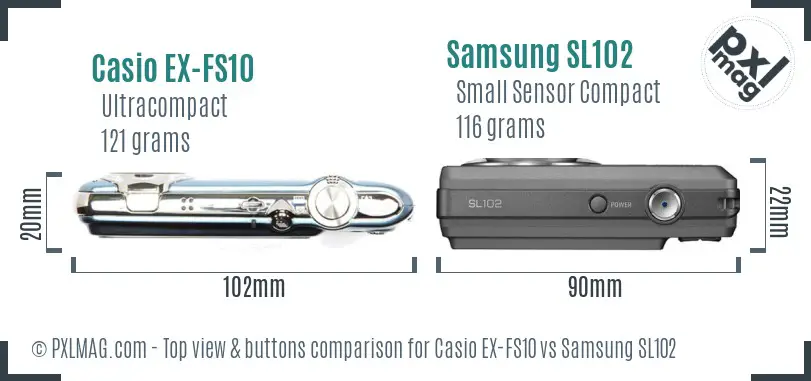 Casio EX-FS10 vs Samsung SL102 top view buttons comparison
