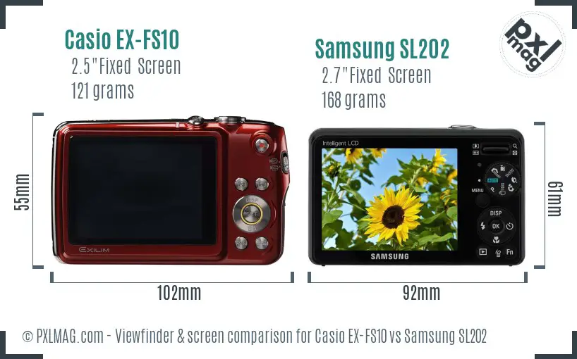 Casio EX-FS10 vs Samsung SL202 Screen and Viewfinder comparison