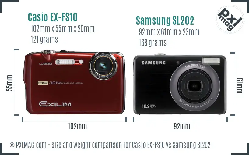 Casio EX-FS10 vs Samsung SL202 size comparison