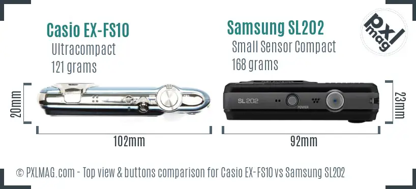 Casio EX-FS10 vs Samsung SL202 top view buttons comparison