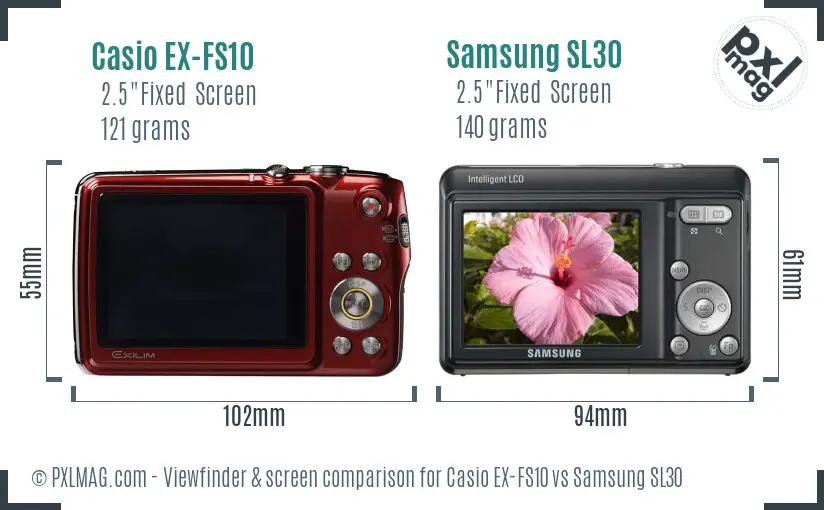 Casio EX-FS10 vs Samsung SL30 Screen and Viewfinder comparison