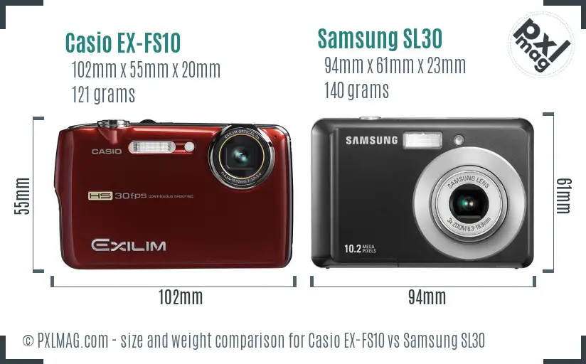 Casio EX-FS10 vs Samsung SL30 size comparison