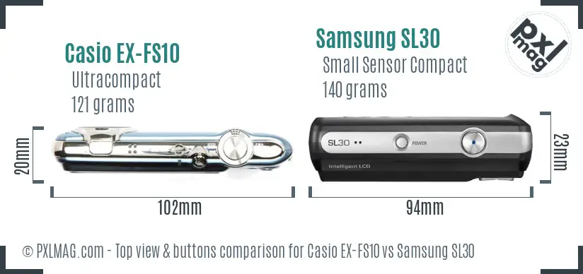 Casio EX-FS10 vs Samsung SL30 top view buttons comparison