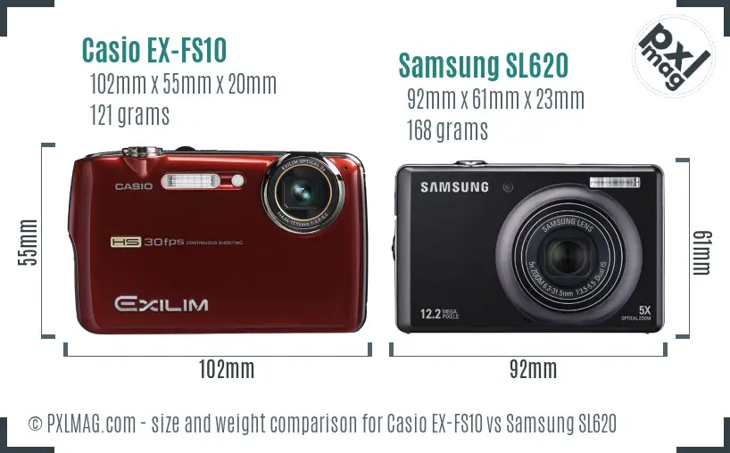 Casio EX-FS10 vs Samsung SL620 size comparison