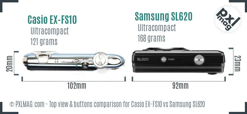 Casio EX-FS10 vs Samsung SL620 top view buttons comparison
