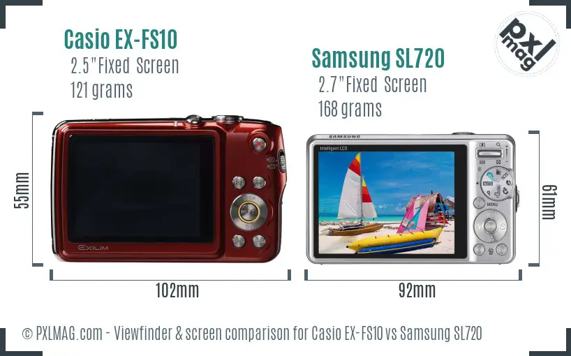 Casio EX-FS10 vs Samsung SL720 Screen and Viewfinder comparison