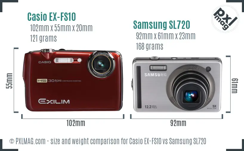 Casio EX-FS10 vs Samsung SL720 size comparison
