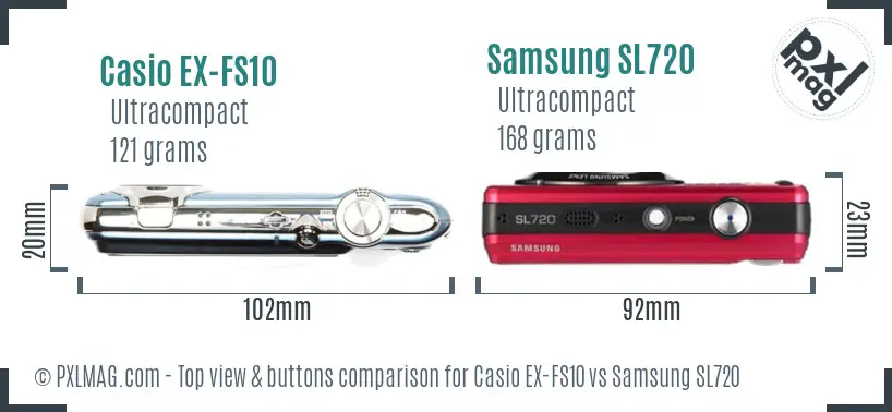 Casio EX-FS10 vs Samsung SL720 top view buttons comparison