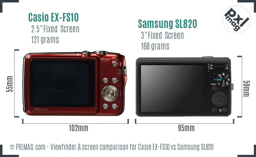 Casio EX-FS10 vs Samsung SL820 Screen and Viewfinder comparison Casio EX-FS10 vs Samsung SL820 Screen and Viewfinder comparison