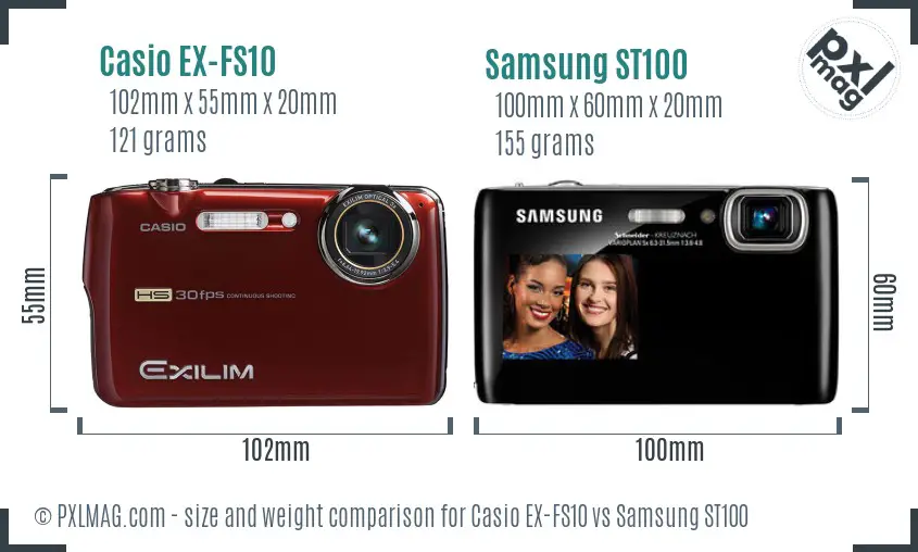 Casio EX-FS10 vs Samsung ST100 size comparison