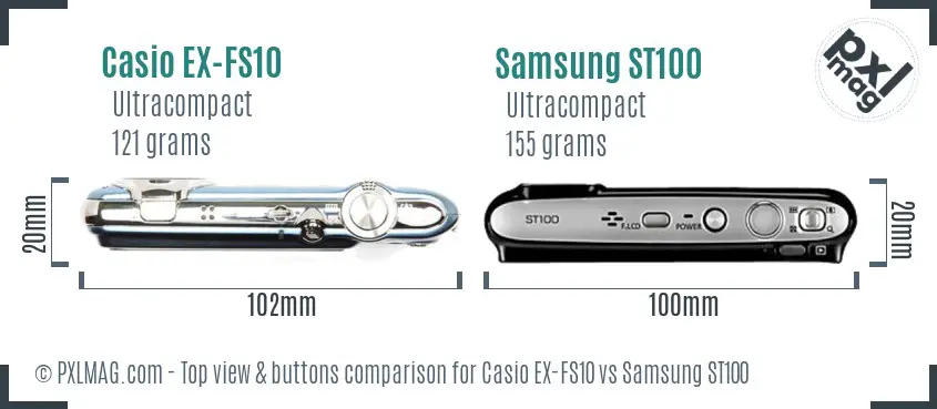 Casio EX-FS10 vs Samsung ST100 top view buttons comparison