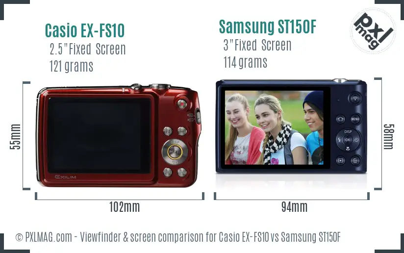 Casio EX-FS10 vs Samsung ST150F Screen and Viewfinder comparison