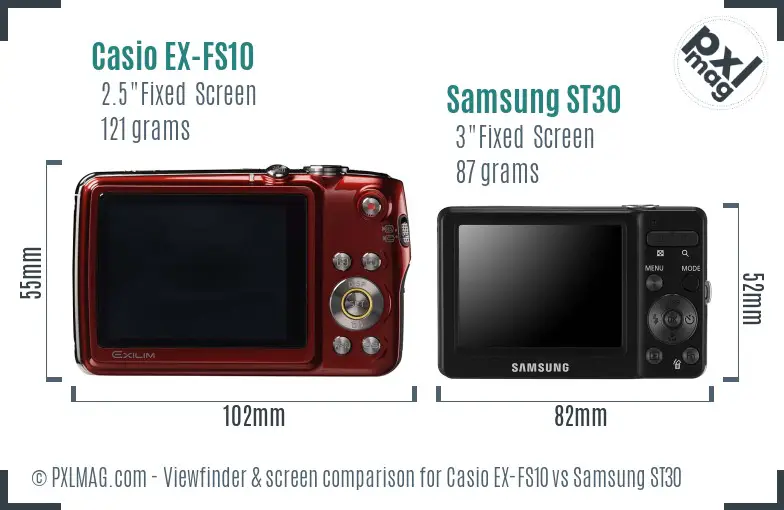 Casio EX-FS10 vs Samsung ST30 Screen and Viewfinder comparison
