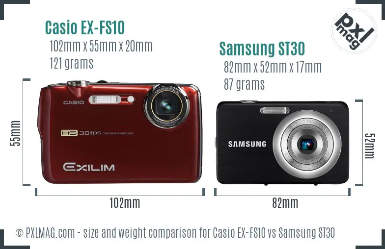 Casio EX-FS10 vs Samsung ST30 size comparison