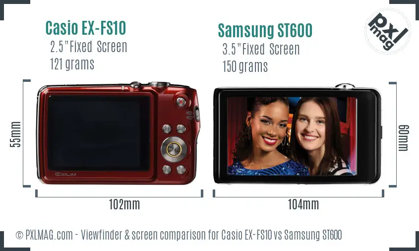 Casio EX-FS10 vs Samsung ST600 Screen and Viewfinder comparison