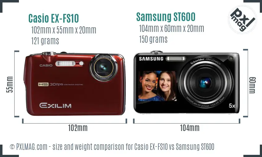 Casio EX-FS10 vs Samsung ST600 size comparison