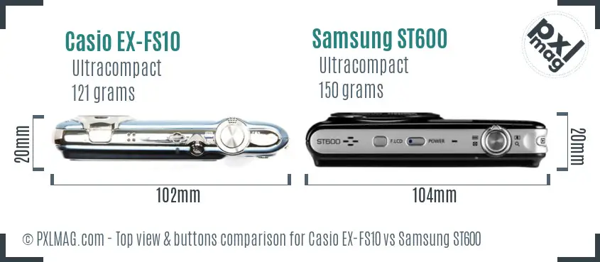 Casio EX-FS10 vs Samsung ST600 top view buttons comparison