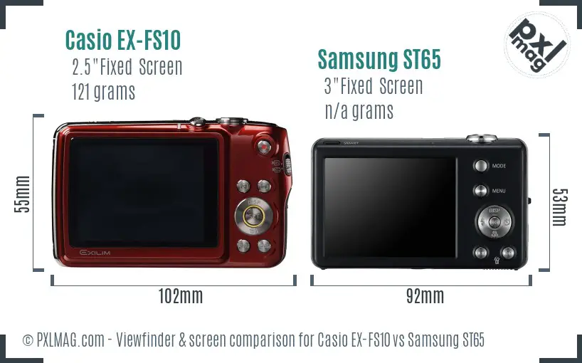 Casio EX-FS10 vs Samsung ST65 Screen and Viewfinder comparison