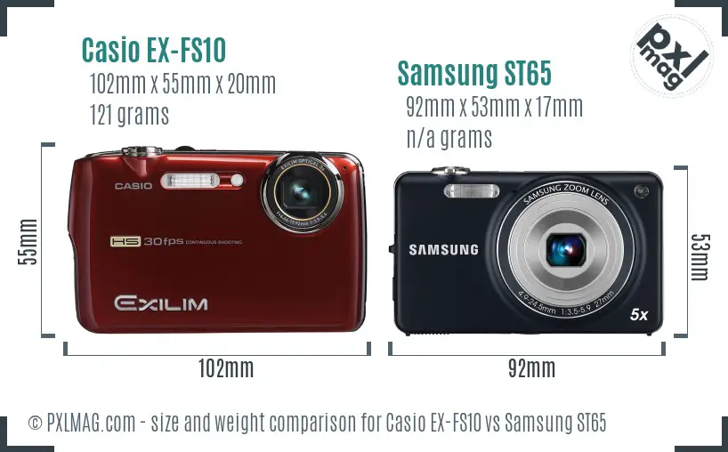 Casio EX-FS10 vs Samsung ST65 size comparison