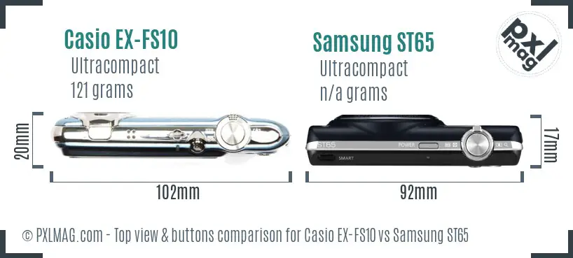 Casio EX-FS10 vs Samsung ST65 top view buttons comparison