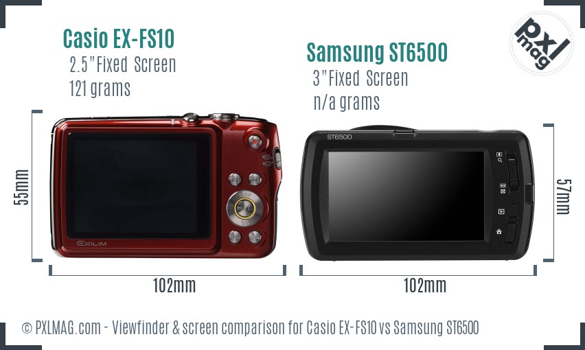 Casio EX-FS10 vs Samsung ST6500 Screen and Viewfinder comparison