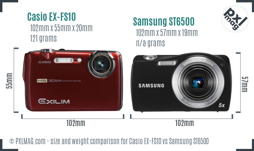 Casio EX-FS10 vs Samsung ST6500 size comparison