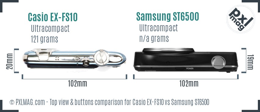 Casio EX-FS10 vs Samsung ST6500 top view buttons comparison